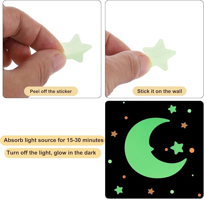 uxcell 27Pcs Glow Stars, Glow in The Dark Ceiling Stickers, Adhesive Stars Wall Decals Glowing Decal Decoration for Ceiling and Wall