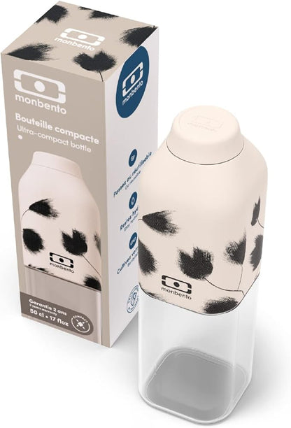 monbento - Clear Reusable Water Bottle MB Positive M graphic Plume - 17 floz/500 ml Water Bottle Perfect for Work, Travel, Sport, Picnic - Compact, Leakproof BPA Free Water Bottle - Black Feathers