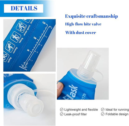 500ML Soft Flask, Running Water Bottle Foldable TPU Hydration Flask for Running Hydration Pack Cycling Hiking Marathon, Pack of 2