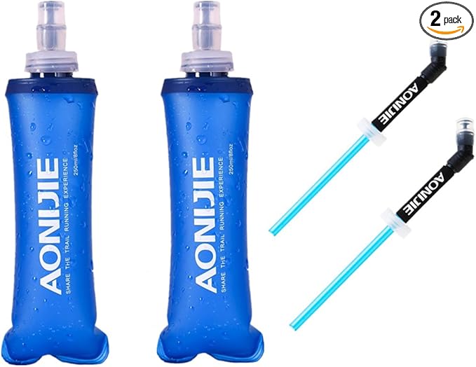 AONIJIE 2 Pcs Sports Collapsible Water Bottle BPA Free - TPU Soft Drink Water Kettle Foldable Flask for Hiking Bicycling Running Climbing