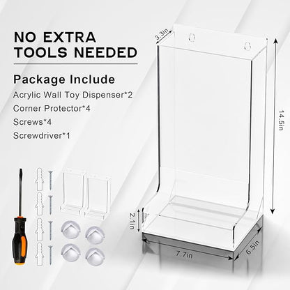 2-Pack Acrylic Wall Toy Dispenser with Corner Guards and Mounting Hardware - Enhance Toy Organization and Safety - Storing Candy