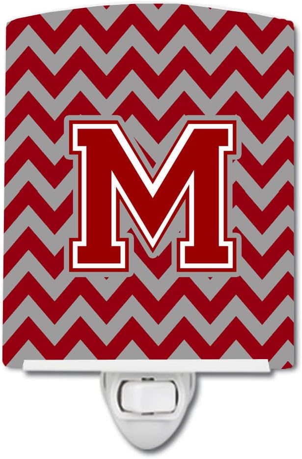 Caroline's Treasures CJ1049-MCNL Letter M Chevron Maroon and White Ceramic Night Light Compact, UL-Certified, Ideal for Bedroom, Bathroom, Nursery, Hallway, Kitchen, 6x4x3, Multicolor