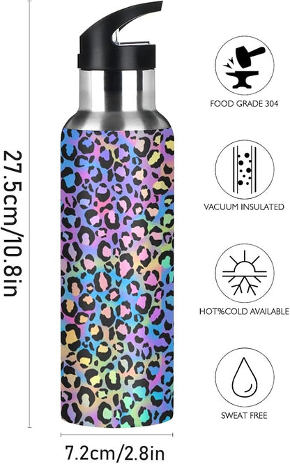 MNSRUU Insulated Water Bottle with Straw, Rainbow and Unicorns Stainless Steel Flasks for Sports Cycling Hiking School