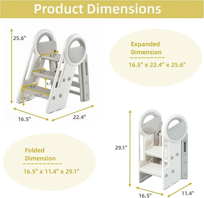 Nisorpa Foldable 3 Step Stool, Adjustable Step Stool, Toddler Helper Stool with Handles, Non-Slip Toilet Potty Training Stool, Plastic Ladder for Bathroom Sink Kitchen (3 & 2 Step Adjustment)