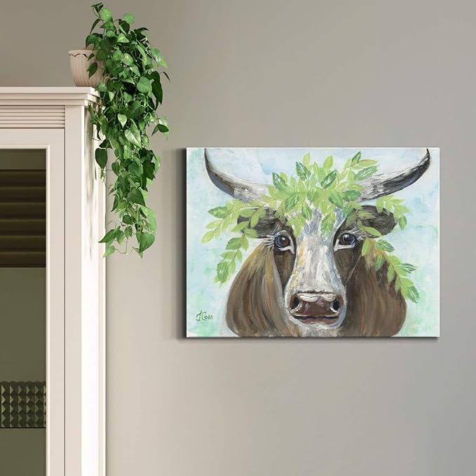 Renditions Gallery Canvas Animal Wall Art Modern Decorations Paintings Olive Crown Steer Abstract Glam Wild Longhorn Canvas Artwork Prints for Bedroom Office Kitchen - 12"x18" LT33