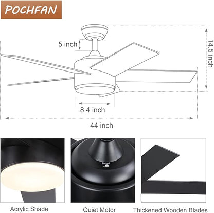 44 inch Black Ceiling Fan with Light Remote Control, LED Ceiling Fans with Lights, 3-Colors Temperatures Dimmable, Modern Ceiling Fan for Bedroom, Dining Room, Living Room