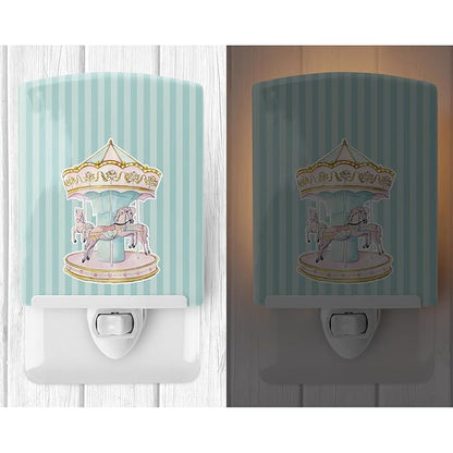Caroline's Treasures BB6857CNL Carousel Ceramic Night Light Compact, UL-Certified, Ideal for Bedroom, Bathroom, Nursery, Hallway, Kitchen, 6x4x3, Multicolor