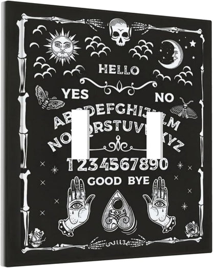 Black Witchy Skeleton Skull Gothic Sun Moon Double Toggle Novelty Light Switch Covers Decorative Unique 2 Gang Wall Plate Dual Electrical Faceplate Switchplate for Bathroom Living Room Decor