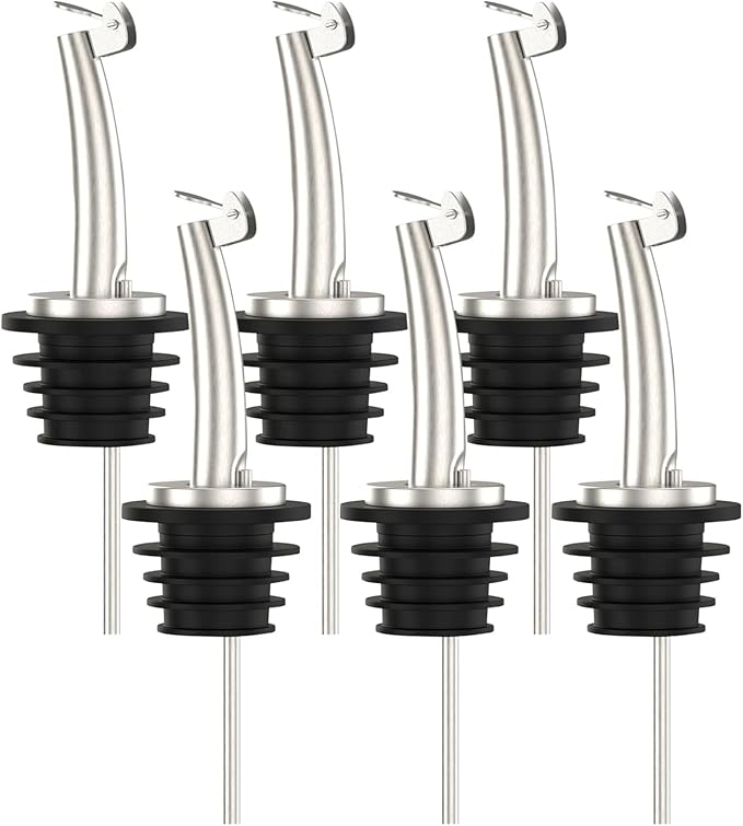 Axe Sickle 6 Pcs Oil Spout Liquor Bottle Pourer Spouts Stainless Steel Speed Pour Spouts for Olive Oil Dispenser Spout for About 3/4" Bottle Mouth, with Flip Top