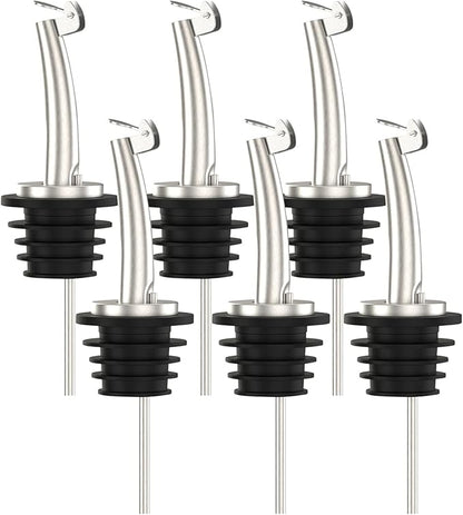 Axe Sickle 6 Pcs Oil Spout Liquor Bottle Pourer Spouts Stainless Steel Speed Pour Spouts for Olive Oil Dispenser Spout for About 3/4" Bottle Mouth, with Flip Top