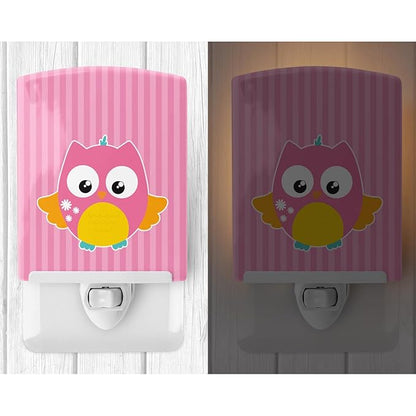 Caroline's Treasures BB9114CNL Owl and Pink Stripes Ceramic Night Light Compact, UL-Certified, Ideal for Bedroom, Bathroom, Nursery, Hallway, Kitchen, 6x4x3, Multicolor