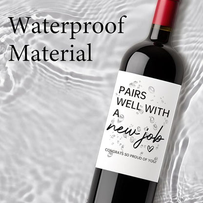 8 Pcs New Job Wine Labels, New Job Gifts for Women Men, Promotion Goodbye Farewell Leaving Job Gifts for Coworkers Women, Pairs Well with A New Job Wine Bottle Stickers Labels