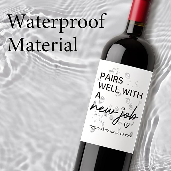 8 Pcs New Job Wine Labels, New Job Gifts for Women Men, Promotion Goodbye Farewell Leaving Job Gifts for Coworkers Women, Pairs Well with A New Job Wine Bottle Stickers Labels