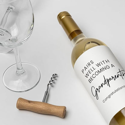 8 Pcs Grandparents Pregnancy Baby Announcement Wine Labels, Funny Pregnancy Baby Announcement Gifts for New Grandparents, Pairs Well with Becoming A Grandparents Wine Bottle Stickers Labels