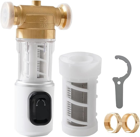 40Micron Spin Down Sediment Filters With Scraper, Reusable Whole House Sediment Water Filter, Pre-Filtration System for City/Well Water, 1.6" MNPT + 1" FNPT + 1" MNPT, BPA Free