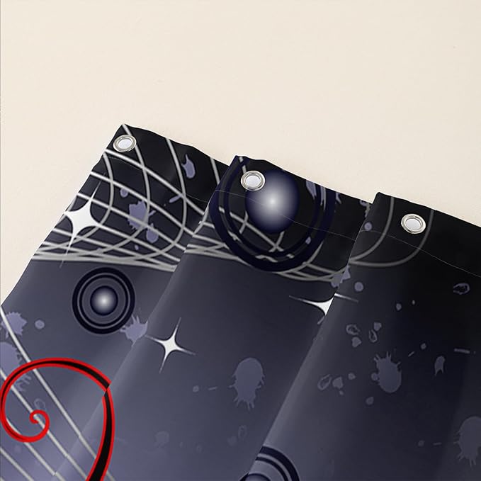 AILONEN Black Rose Shower Curtain for Women,Music Rose Bath Curtain for Bathroom Decor,Red and Black Art Polyester Waterproof for Girls with 12 Plastic Hooks,72" W*96" H Black