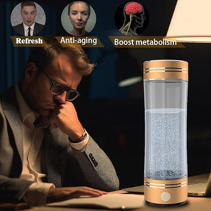 Hydrogen Water Bottle Hydrogen Alkaline Water Generator Ionizer Hydrogen Rich Water Maker Machine with SPE and PEM Technology 500ml/17Fl oz