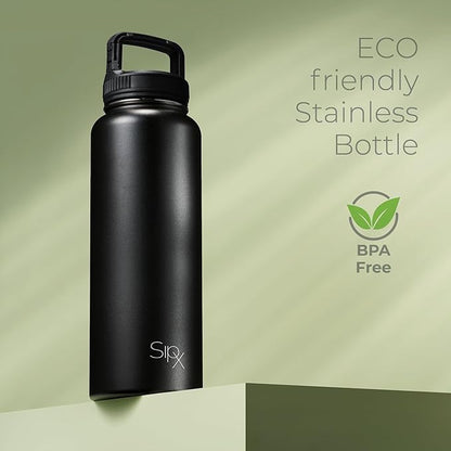 SipX™ Triple-Insulated Stainless Steel Water Bottle 40oz. With 3 Lids, BPA-Free Reusable Insulated Water Bottle Keeps Cold 24 Hours, Metal Water Bottle Made Of Sustainable Material For Hiking & Biking