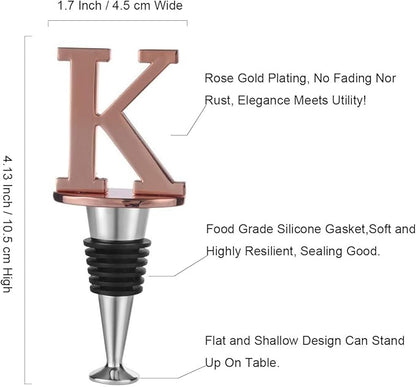 Miicol Wine Bottle Stopper, Prosecco Stopper, Rose Gold Wine Stopper, Personalised Champagne Stopper, Initial Wine Stopper, Funny Prosecco Gift, Wine Lovers Gift, Kitchen Decor, Letter K