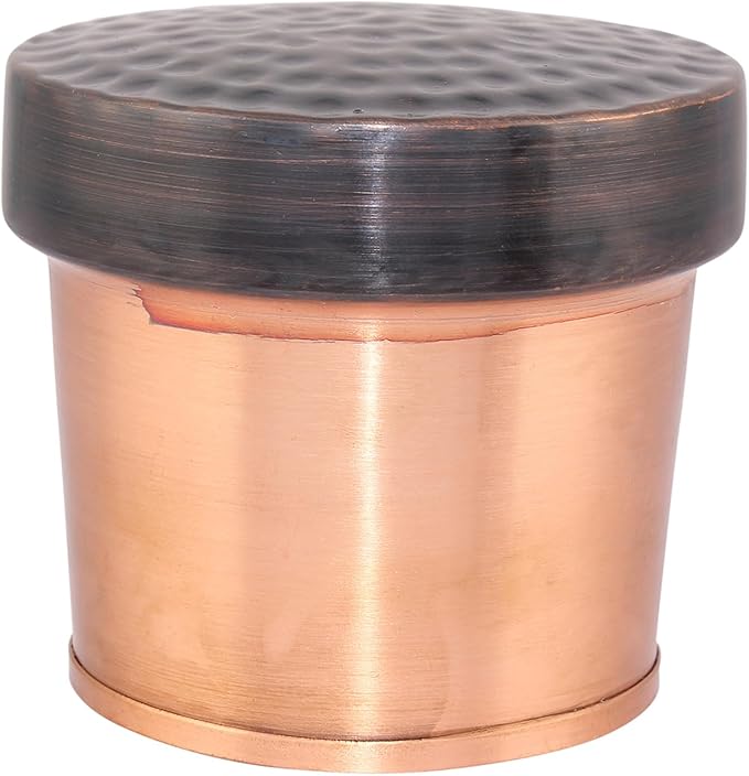 AAYUVEDA® Pure Copper Hammered Antique Bedroom Water Bottle 34oz, with In-Built Glass (Loose Lid, Pack of 1)