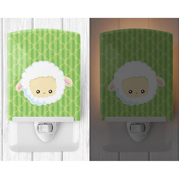Caroline's Treasures BB6928CNL Sheep Lamb Face Ceramic Night Light Compact, UL-Certified, Ideal for Bedroom, Bathroom, Nursery, Hallway, Kitchen, 6x4x3, Multicolor
