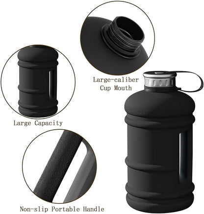2.2L Half Gallon Water Bottle, 73 OZ Large Water Jug BPA Free PETG Plastic Reusable Drink Container with Handle, Wide Mouth Leak proof Big Sports Jug for Gym Fitness Hiking Outdoor (Black)