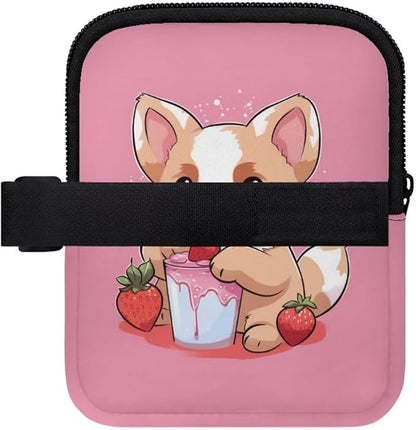 Corgi Water Bottle Pouch Strawberry Tumbler Pouch Bag with Strap Cup Pouch for Stanley Quencher Adventure 30oz/40oz Tumbler Accessories for Phone Earphone Card
