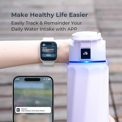 BOOST Smart Water Bottle with Reminder to Drink Water & Water Tracker Bottle - Double Wall Vacuum Insulated Water Bottle Stainless Steel, Wide Mouth 32 oz Water Bottles, Ideal for Gift - Purple