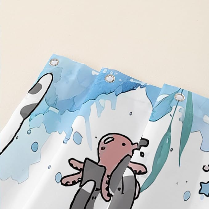 AILONEN Watercolor Cat Shower Curtain for Bathroom, Cute Cat Princess Shell Waterproof Bath Curtain,Cat Lover Minimalist White Curtain with 12 Plastic Hooks(72" W*84" H)