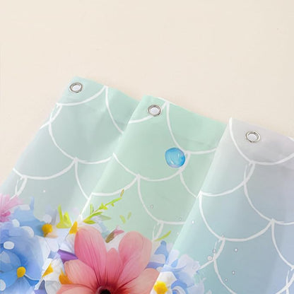 AILONEN Cute Dolphin Shower Curtain,Color Mermaid Scale Print Shower Curtain with 12 Plastic Hooks,Kawaii Ocean Dolphin Print Bath Curtain Decorative Waterproof 72" W*96" H