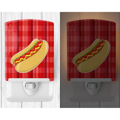 Caroline's Treasures BB6813CNL Hot Dog Plaid Ceramic Night Light Compact, UL-Certified, Ideal for Bedroom, Bathroom, Nursery, Hallway, Kitchen, 6x4x3, Multicolor