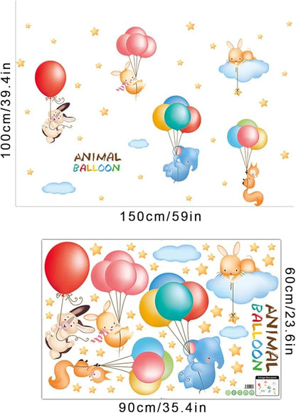 Animals with Balloons Nursery Decor Cute Jungle Animals Safari Balloons Wall Decals Bunny Elephant Fox Peel and Stick Baby Nursery Kids Bedroom Classroom Wall Decor