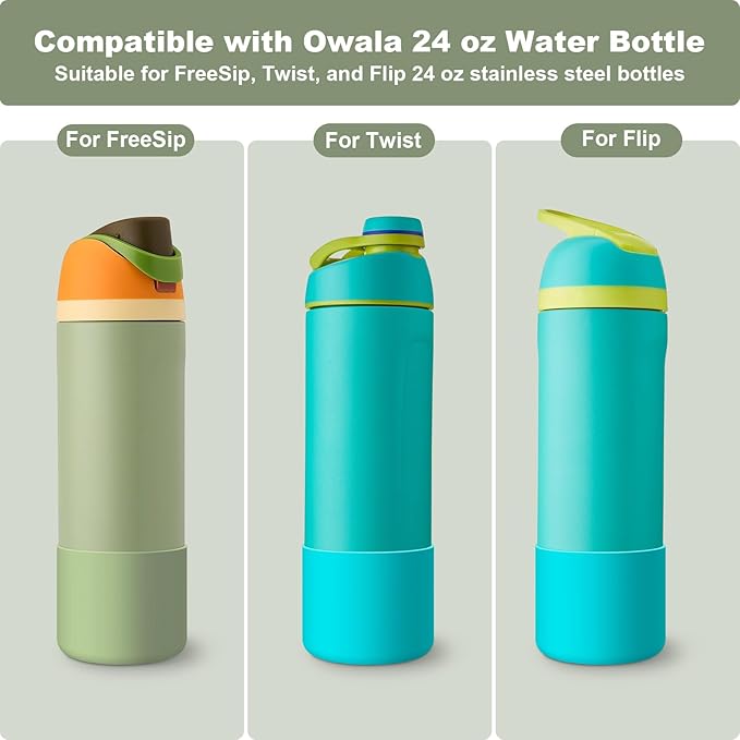 2PCS Silicone Water Bottle Boot for Owala 24oz 32oz 40oz, Anti-Slip Protective Sleeve Bottom Bumper Protector for FreeSip, Twist, and Flip Stainless Steel Water Bottles