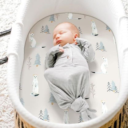 GRSSDER Stretchy Ultra Soft Fitted Bassinet Sheet Set 3 Pack, Universal Fit for Bassinets Baby Cradle Moses Basket Oval Rectangle Mattress Snug and Safe, Cute Wild Forest Mongooses for Baby