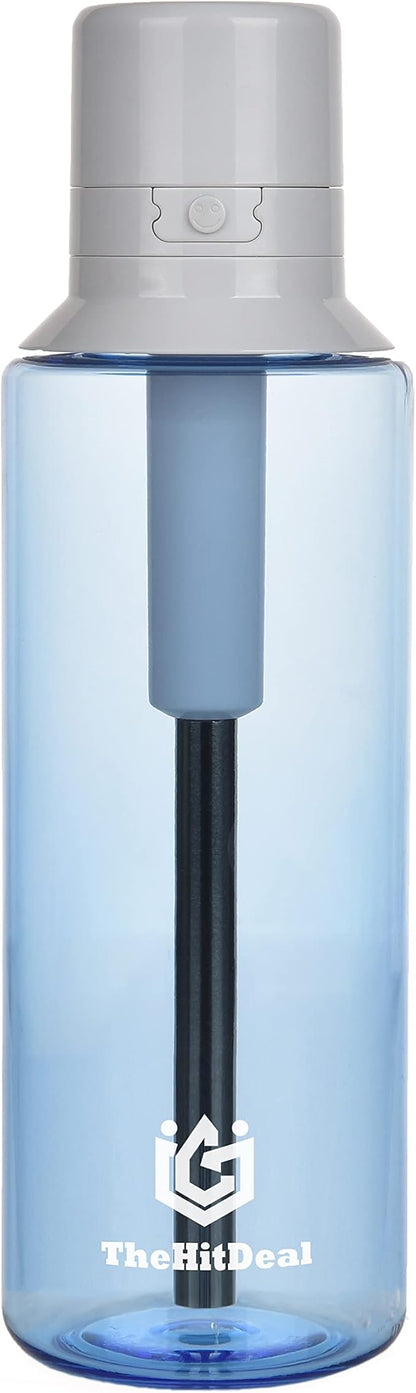 Water Filter Bottle with Straw & Cap for Athletes Fitness Kids Workers Cowboys to use on Gym Offices - Transparent 24 Oz/700 ml - Tritan (Blue) (Blue)