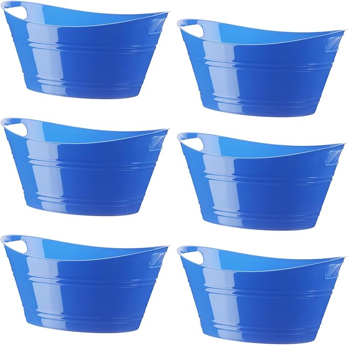 6 Pieces Ice Buckets Bulk, Plastic Ice Buckets with Handles, Oval Storage Tub, Large Capacity Ice Drink Bucket for Party Bar Wine Beer Champagne Beverage Bottle Cooler (Blue,4.5 Liter)
