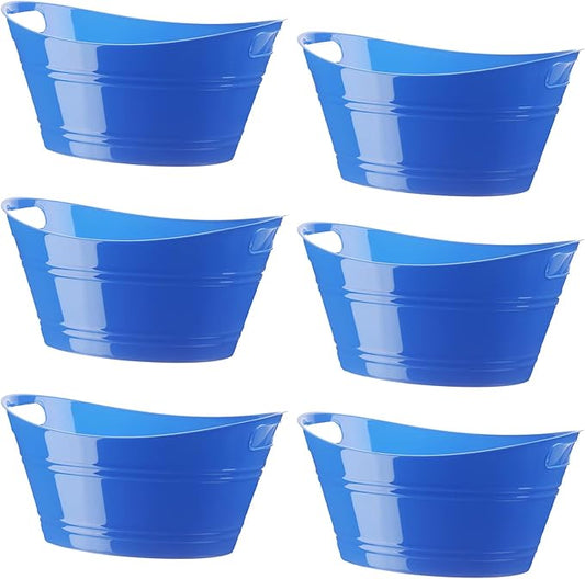6 Pieces Ice Buckets Bulk, Plastic Ice Buckets with Handles, Oval Storage Tub, Large Capacity Ice Drink Bucket for Party Bar Wine Beer Champagne Beverage Bottle Cooler (Blue,4.5 Liter)