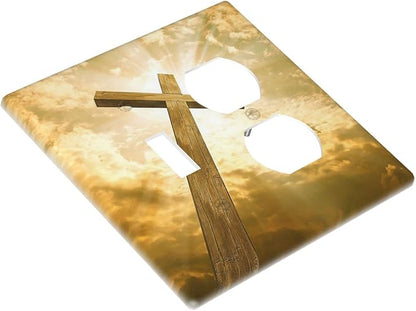 Christ Jesus Cross Sky Decorative Combo 1 Toggle Duplex Outlet Light Switch Cover Wall Plate 2 Gang for Electrical Kitchen Living Room Bedroom Bathroom Home Novelty Decorate