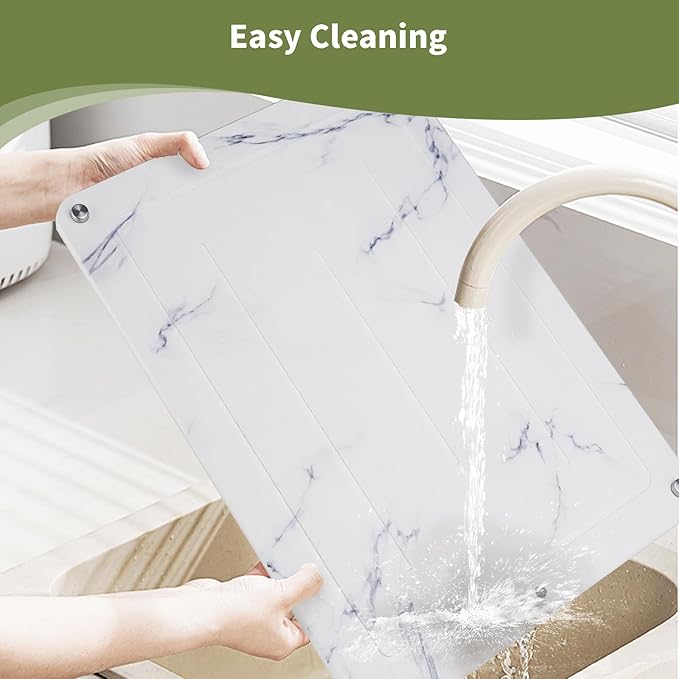 Stone Drying Mat For Kitchen Counter,Coffee Mat,Ultra Absorbent, Fast Dry, Non-Slip, Heat Resistant Drying Stone For Counter（15.8x11.8 inch，White Marble）