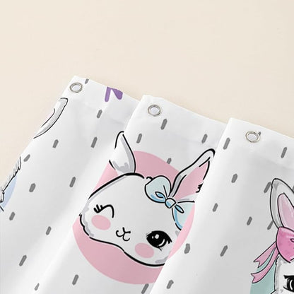 AILONEN Cute Rabbit Shower Curtain, Cartoon Kawaii Bunny Shower Curtain for Bathroom,Modern Minimalist White Waterproof Fabric Shower Curtain Set with Hooks 72" W*78" H