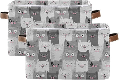Cute Cats Storage Basket Fabric Storage Bin Laundry Baskets, Funny Cat Kitty Foldable Storage Boxes Organizer Bag for Baby Cloth Dog Toy Book Storage Cubes Shelf Closet Basket 16×12×8 Inches