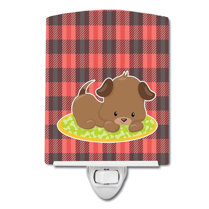 Caroline's Treasures BB7072CNL Puppy on Black Red Gingham Ceramic Night Light Compact, UL-Certified, Ideal for Bedroom, Bathroom, Nursery, Hallway, Kitchen, 6x4x3, Multicolor