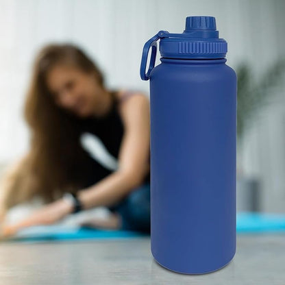 40oz Insulated Water Bottle ，Stainless Steel Sports Water Cup Flask with 2 Lids, Wide Mouth Travel Thermal Mug,Outdoor Sports Bottle（Dark Blue）