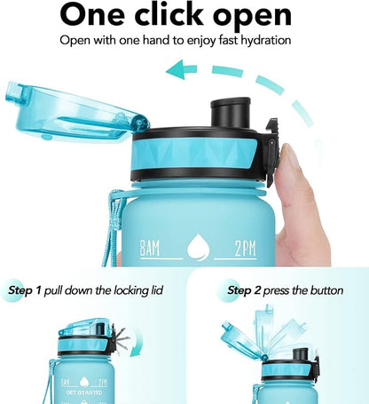 32oz/26oz Motivational Water Bottle with Time Marker & Fruit Strainer, Leak-proof BPA Free Non-Toxic 1l Bottle with Carrying Strap, Perfect for Fitness, Gym and Outdoor Sports, Plastic