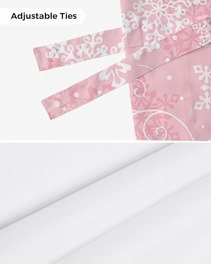 Christmas Blackout Tie Up Valance Curtains for Kitchen Windows Pink White Snowflakes Pattern Window Toppers Balloon Shades for Living Room/Bathroom/Bedroom,1 Panel, 60" X 18", Winter