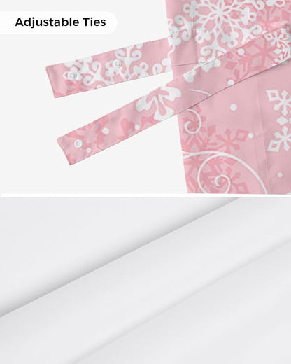 Christmas Blackout Tie Up Valance Curtains for Kitchen Windows Pink White Snowflakes Pattern Window Toppers Balloon Shades for Living Room/Bathroom/Bedroom,1 Panel, 42" X 12", Winter