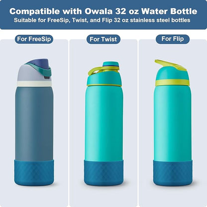 2PCS Silicone Water Bottle Boot for Owala 24oz 32oz 40oz, Anti-Slip Protective Sleeve Bottom Bumper Protector for FreeSip, Twist, and Flip Stainless Steel Water Bottles