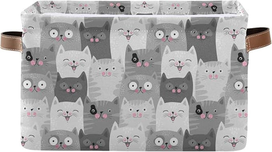 Cute Cats Storage Basket Fabric Storage Bin Laundry Baskets, Funny Cat Kitty Foldable Storage Boxes Organizer Bag for Baby Cloth Dog Toy Book Storage Cubes Shelf Closet Basket 16×12×8 Inches