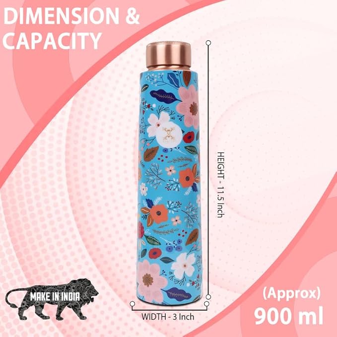 Copper Water Bottle A Handmade Ayurvedic Enameled Print Pure Copper Water Bottle For Drinking - Increase Your Water Consumption, and Experience Immediate Health Benefits (ENAMELED PRINT 7)