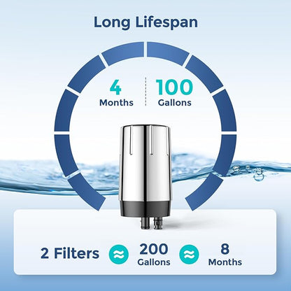 2-Pack Water Filter Replacement for Brita Faucet Filtration System, BPA-Free, Certified to Reduce Chlorine and Lead, Replace On-Tap Faucet Mount Water Filter, Chrome